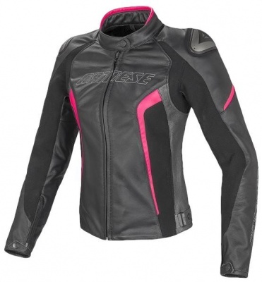 DAINESE RACING 3 LADY LEATHER JACKET - BLACK/WHITE/FUCHSIA куртка кож жен фото в интернет-магазине FrontFlip.Ru