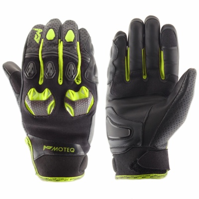 MOTEQ Перчатки кожаные Stinger Черный/Желтый фото в интернет-магазине FrontFlip.Ru