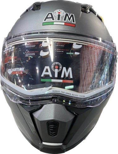 Снегоходный шлем с электроподогревом визора AiM JK906 Grey Metal фото в интернет-магазине FrontFlip.Ru