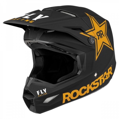 Шлем кроссовый FLY RACING KINETIC RockStar, черный/золотой фото в интернет-магазине FrontFlip.Ru