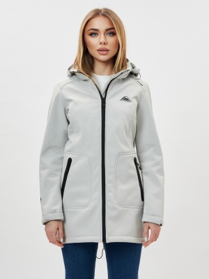 Парка женская осенняя весенняя softshell светло-серого цвета 2028SS фото в интернет-магазине FrontFlip.Ru