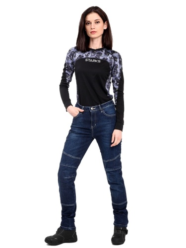 STARKS CR мотоджинсы GWENDOLYN, жен., Regular fit, стрейч, Синий Потёртый, Stonewash фото в интернет-магазине FrontFlip.Ru